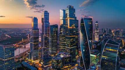 Naklejka premium Modern City Skyline at Sunset