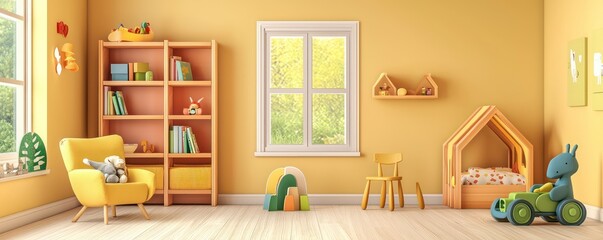 Cute and minimalist design in a children's room with functional furniture.