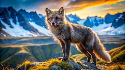 Fototapeta premium Arctic Fox Portrait in Iceland Landscape, Hornstrandir Reserve