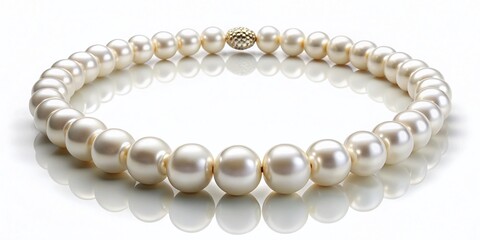 A stunning white pearl necklace that gracefully adorns the neck, making it the perfect timeless jewelry piece for