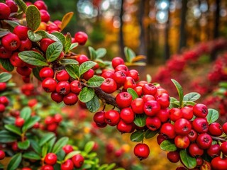 Obraz premium Autumn Forest, Red Cotoneaster Berries, Bright Berries, Documentary Photography