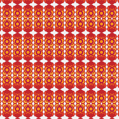 geometric pattern features a bold and playful design with repeating shapes in shades of red, orange, yellow, and white. The abstract composition creates a dynamic and energetic visual effect, perfect 