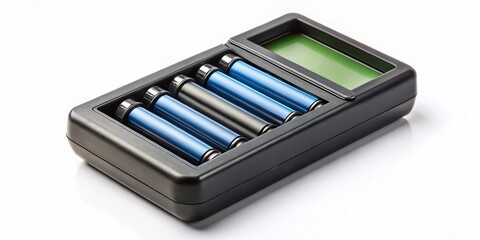Black Dual-Slot Battery Charger with LCD Screen - High Depth of Field