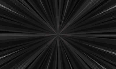 abstract Dark black sunburst cartoon comic pop art with halftone dotted background