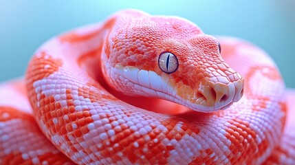 Fototapeta premium A close-up of a vibrant, pink and white snake with striking eyes.