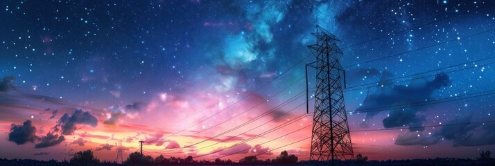 Fototapeta premium Starry Night with Power Lines