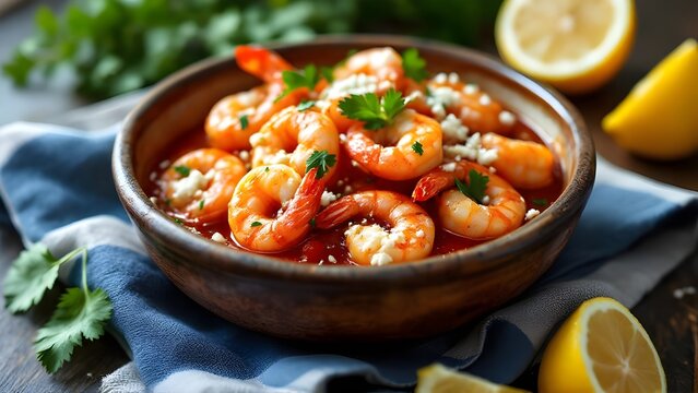 Garides Saganaki (Shrimp in Tomato Sauce) with Feta and Parsley (Greek Cuisine)