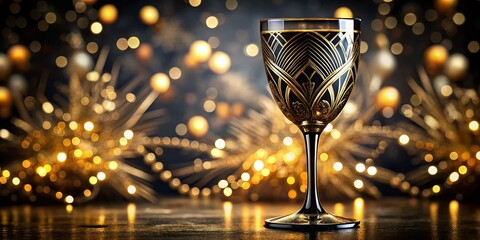 Elegant Black & Gold Wine Glass - Art Deco Luxury Event Design