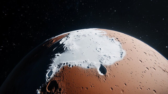 Close-Up of Mars Showing Polar Ice Caps
