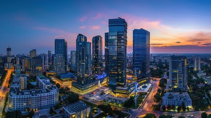 Naklejka premium Modern City Skyline at Dusk