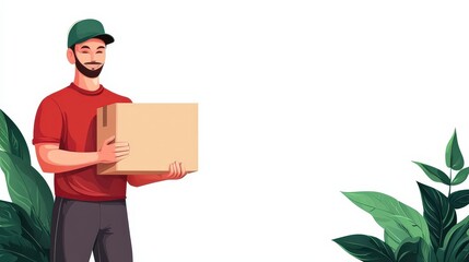 A courier holding a box, retro comic style, isolated on white background