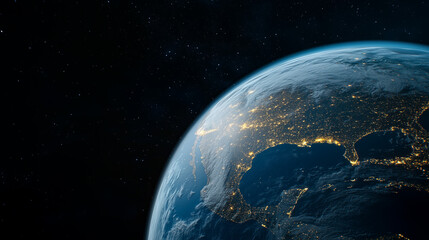 Naklejka premium Rotating Earth with Night Lights Visible from Orbit