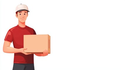 A delivery man giving a package, sepiatoned illustration, isolated on white background