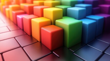 Obraz premium Colorful cubes arranged in a row. Great for designs about progress, growth, and success.