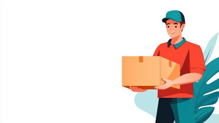 Courier extending a box, pastel color palette, soft illustration, isolated on white background