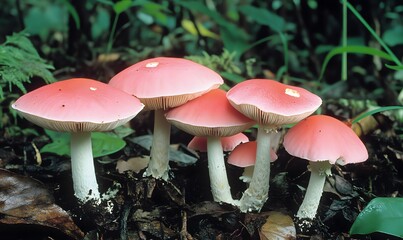 Mushrooms found on the rainforest floor, Generative AI 