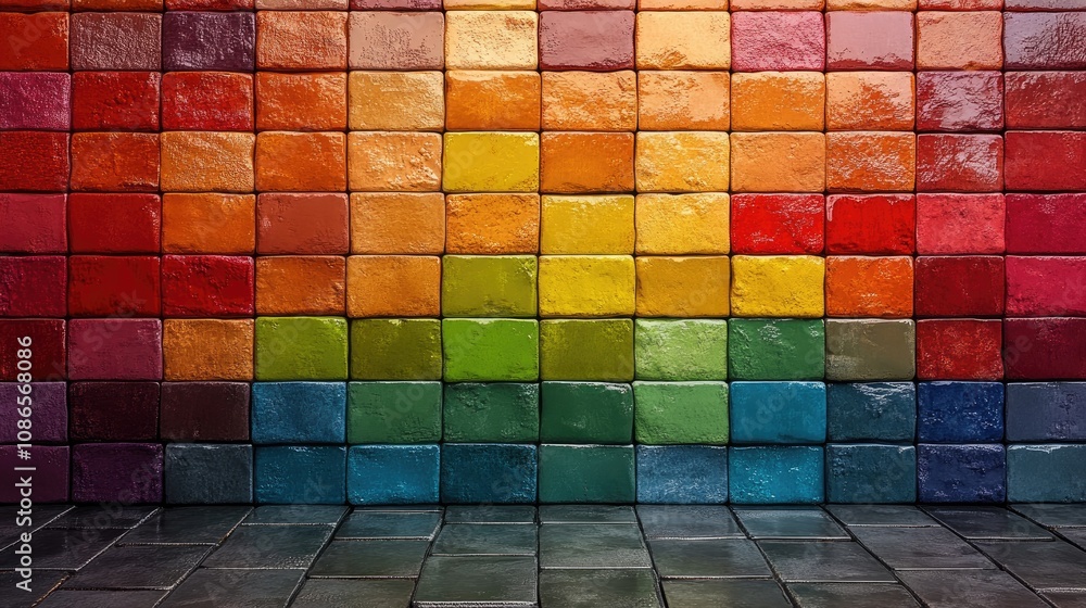 Poster rainbow colored tile wall background. use for a product display or to create a fun, bright atmospher