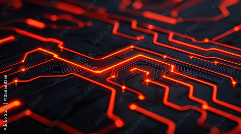 Aufkleber abstract futuristic circuit board design with glowing red lines and dark background, showcasing intr