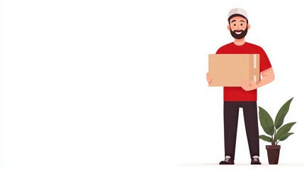 Delivery man handling package, cartoon style illustration, isolated on white background