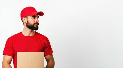 Delivery man with a box, oil painting texture, isolated on white background