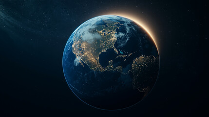 Fototapeta premium Planet Earth Illuminated by Sunlight in Space