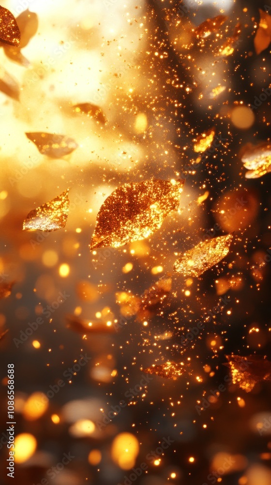 Aufkleber a mesmerizing display of golden particles floating in the air.