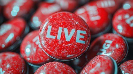 live badge isolated on white. Pin button two sides