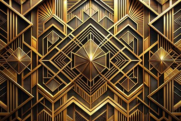 Luxurious gold and black Art Deco panoramic backdrop.