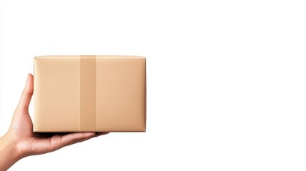 Hands holding a package, surreal style illustration, isolated on white background