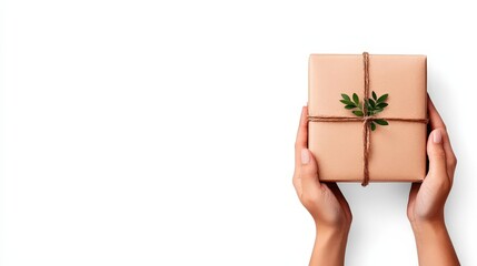 Hands holding a package, surreal style illustration, isolated on white background