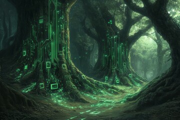 Obraz premium Circuitry Forest in Decay, Digital Waste and Environmental Impact