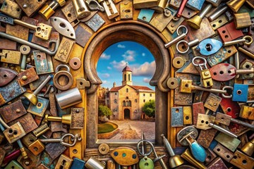 Panoramic Keyhole Illustrations - Lock & Door Symbols