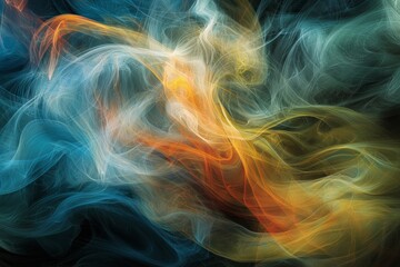 Obraz premium Swirling, colorful smoke patterns against a dark background, providing a mysterious and artistic texture for digital overlays. 