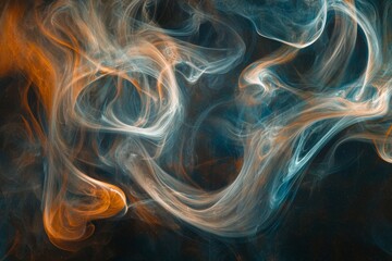 Fototapeta premium Swirling, colorful smoke patterns against a dark background, providing a mysterious and artistic texture for digital overlays. 
