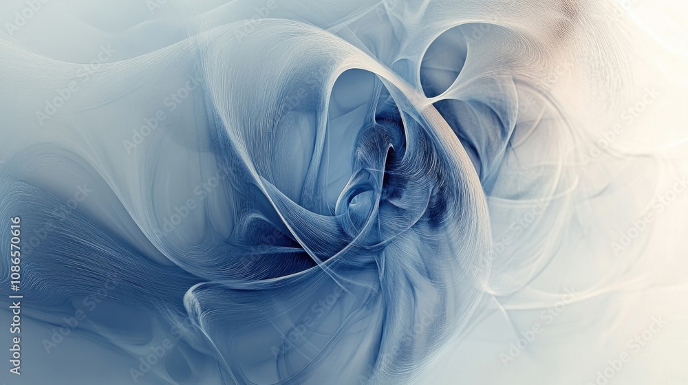 Poster abstract blue swirls creating a gentle flow of light in a tranquil setting, evoking calmness and ser