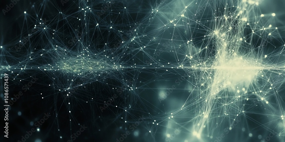 Leinwandbilder abstract digital network background with glowing points and lines in a dark blue space.