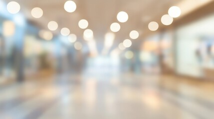 Abstract blur of an indoor shopping mall with warm lighting during a busy afternoon shopping experience