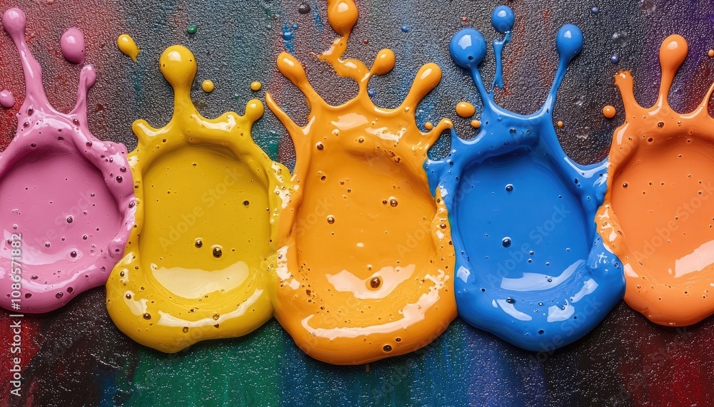 Poster colorful paint splatters create a vibrant abstract design. this image can be used as a background fo
