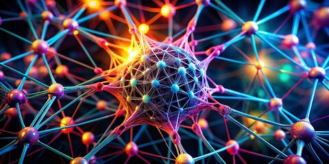 Vector illustration of a neural network icon, depicted in a linear style. Designed for technology and data science