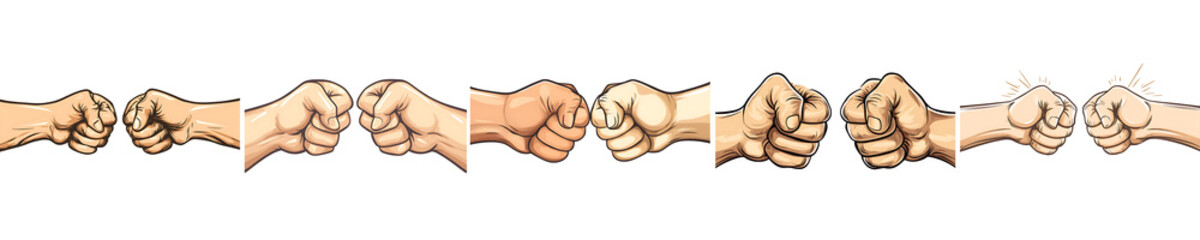 Set of a fist bump icon with two hands meeting, isolated on a transparent background.