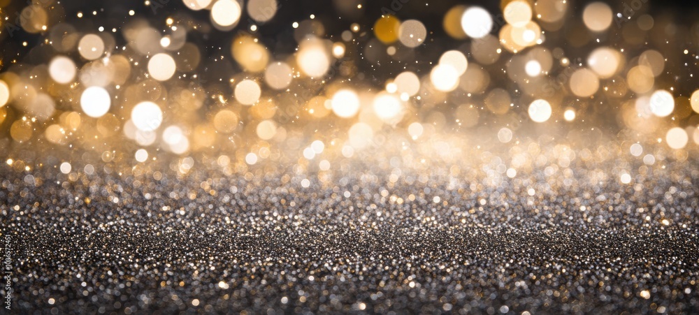Poster sparkling golden and silver bokeh background with soft lighting creating a festive atmosphere for ce