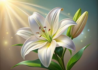 Fototapeta premium White lily, framed by thirds, elegant and balanced.