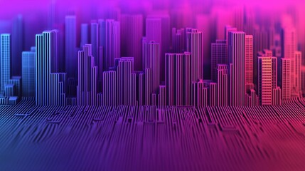 Fototapeta premium Abstract Cityscape in Neon Colors with Stylized Buildings and Ground Patterns, Creating a Futuristic Urban Environment in Vibrant Purple and Blue Hues