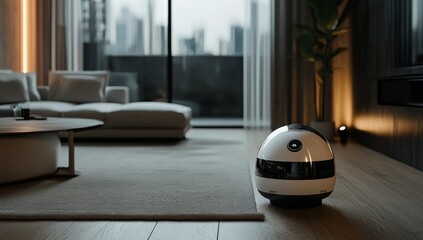 AI robot cleaning the living room, futuristic style 