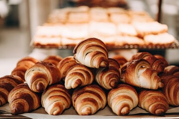 Freshly Baked Croissants Arranged on Parchment Paper