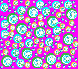 A vibrant and playful pattern featuring colorful, concentric circles on a bright pink background. Perfect for adding a touch of retro fun to your designs.