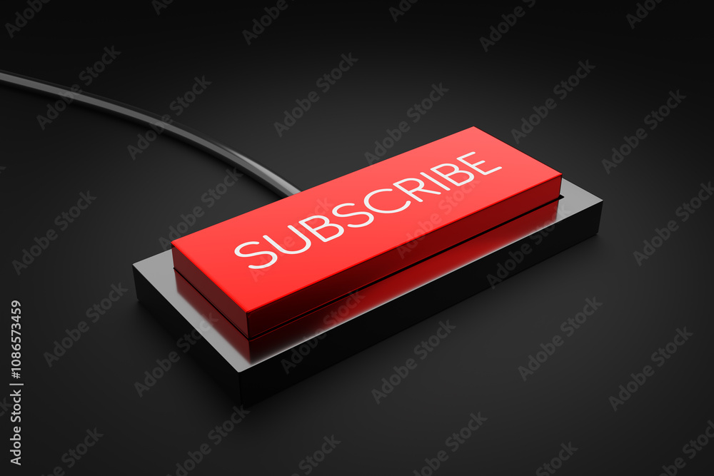 Poster red subscribe button connecting to the internet on black background