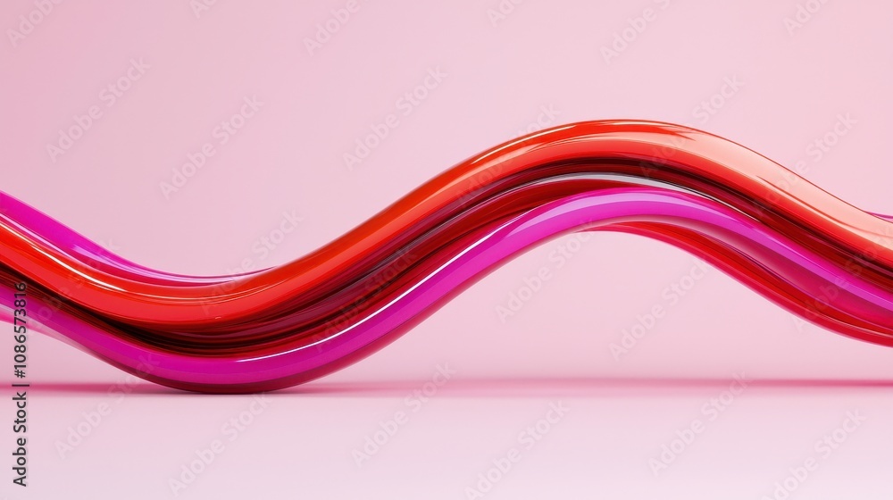 Poster vibrant wavy lines in red and pink shades on soft pink background creating an abstract and modern ar