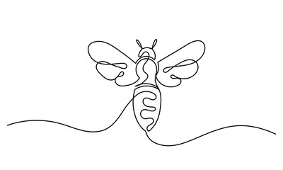 Honey bee vector, one continuous line drawing of a honeybee.single line drawing of a flying bee. line art isolated on a white background, illustrating a honey bee and honeycomb.