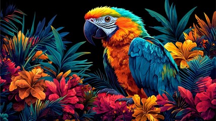 A vibrant blue and gold macaw parrot perches on a branch, showcasing its colorful feathers and playful nature